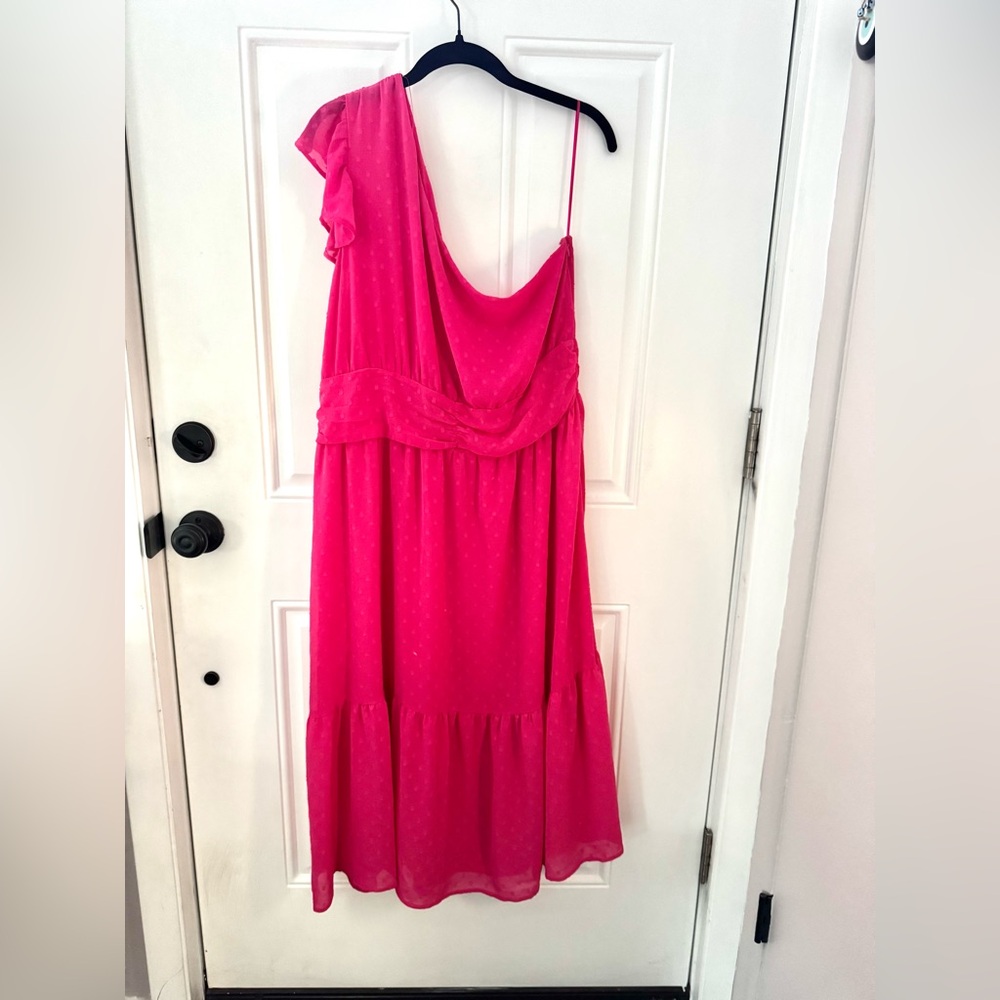 Chelsea28 Pink One Shoulder Ruffled Tiered Dress